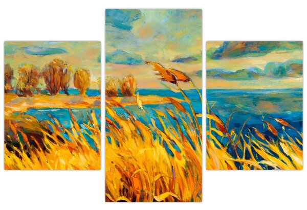 Tablou - Apus de soare peste lac, pictură acrilică (90x60 cm)