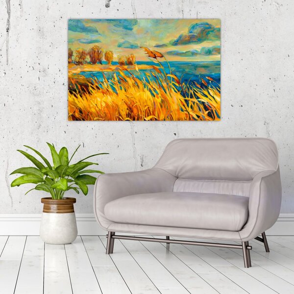 Tablou - Apus de soare peste lac, pictură acrilică (90x60 cm)