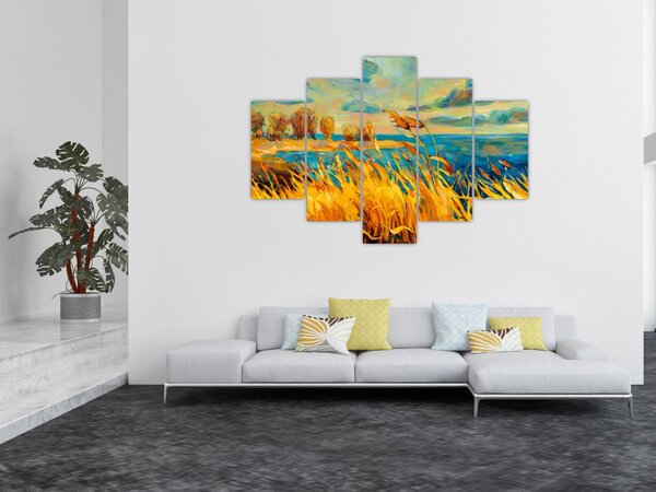 Tablou - Apus de soare peste lac, pictură acrilică (150x105 cm)