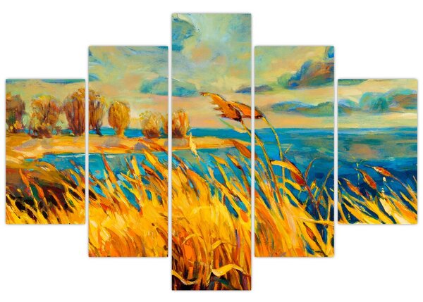 Tablou - Apus de soare peste lac, pictură acrilică (150x105 cm)