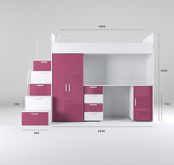 Pat pentru copii Ruby IV S (Alb + Roz) (Cu somieră). 611107