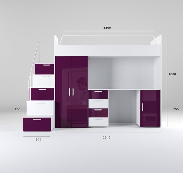 Pat pentru copii Ruby IV S (Alb + Violet) (Cu somieră). 611108