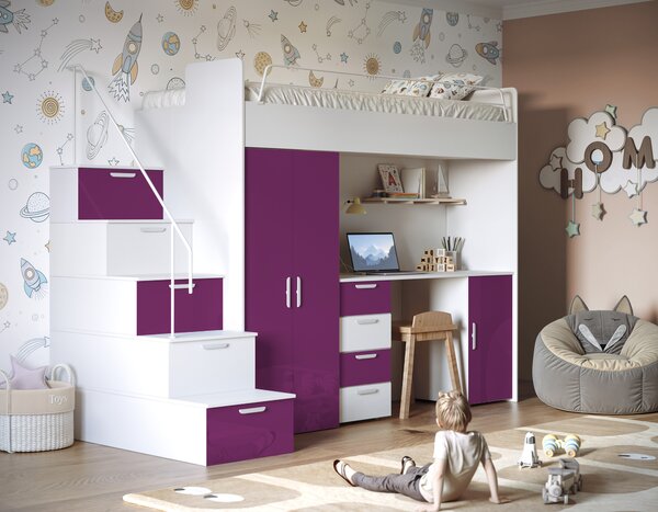Pat pentru copii Ruby IV S (Alb + Violet) (Cu somieră). 611108