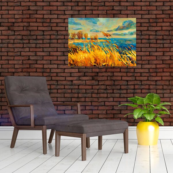 Tablou - Apus de soare peste lac, pictură acrilică (70x50 cm)