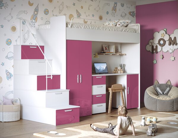 Pat pentru copii Ruby IV S (Alb + Roz) (Cu somieră). 611107