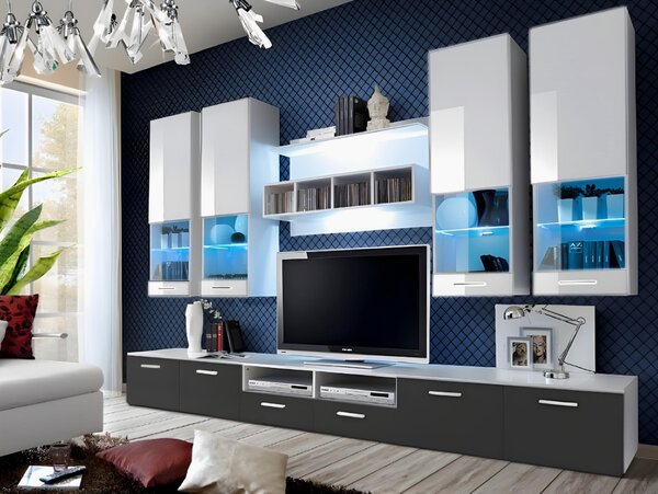 Mobilier living Aston 2 (alb + gri) (cu iluminat). 611007