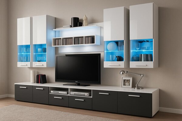 Mobilier living Aston 2 (alb + gri) (cu iluminat). 611007