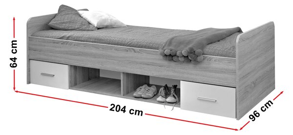Pat de o persoană 90 cm Daron 23 DSW DI-04 (stejar sonoma + alb) (cu sertare). 1024527