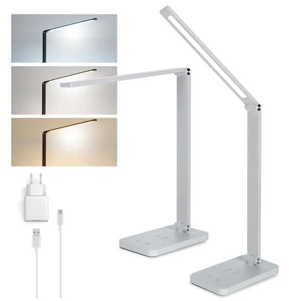Brilagi - Lampă de masă LED reglabilă, cu control tactil și încărcare wireless Qi, LED/7W/5V, 3000/4000/6000K, albă