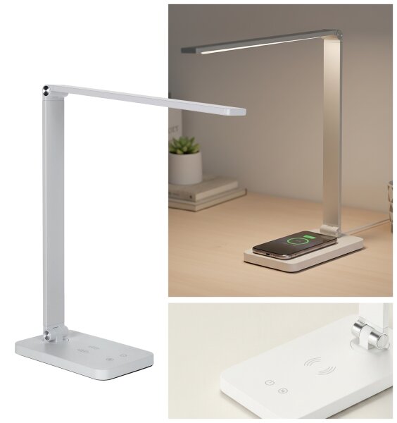 Brilagi - Lampă de masă LED reglabilă, cu control tactil și încărcare wireless Qi, LED/7W/5V, 3000/4000/6000K, albă
