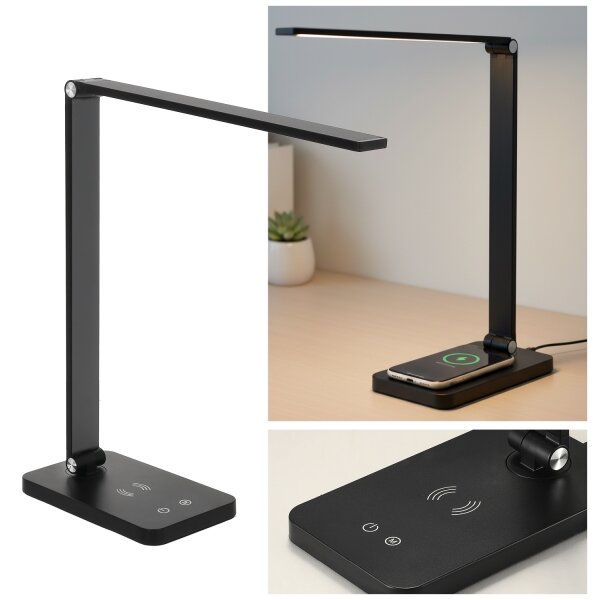 Brilagi - Lampă de birou LED tactilă cu dimmer, încărcare wireless QI, LED/7W/5V 3000/4000/6000K, negru