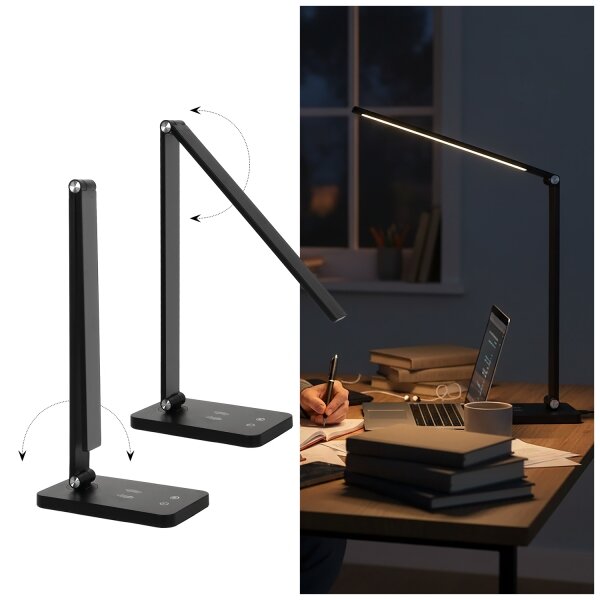 Brilagi - Lampă de birou LED tactilă cu dimmer, încărcare wireless QI, LED/7W/5V 3000/4000/6000K, negru