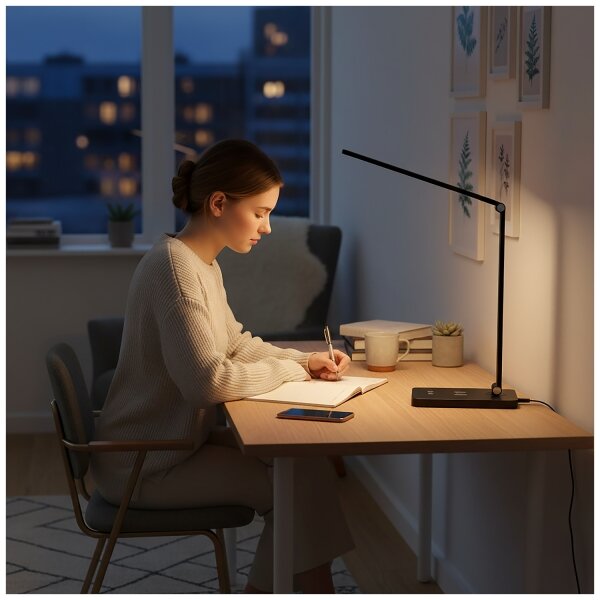 Brilagi - Lampă de birou LED tactilă cu dimmer, încărcare wireless QI, LED/7W/5V 3000/4000/6000K, negru