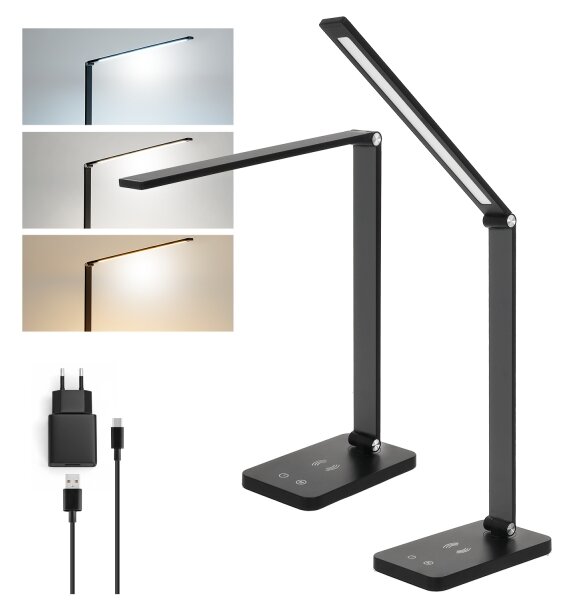 Brilagi - Lampă de birou LED tactilă cu dimmer, încărcare wireless QI, LED/7W/5V 3000/4000/6000K, negru