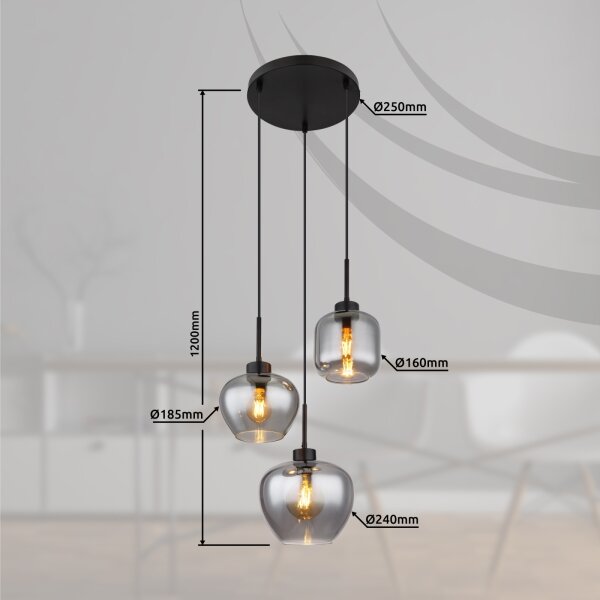 Globo 15549-3SH - Lampă suspendată pe cablu, finisaj mat, 3xE27/40W/230V, neagră