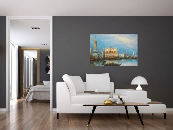 Tablou - Gondola care trece prin Veneția, pictură în ulei (90x60 cm)