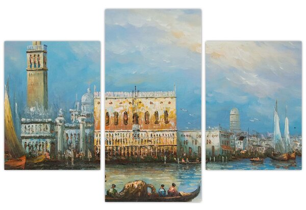 Tablou - Gondola care trece prin Veneția, pictură în ulei (90x60 cm)
