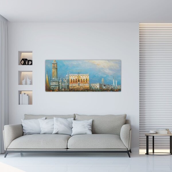 Tablou - Gondola care trece prin Veneția, pictură în ulei (120x50 cm)