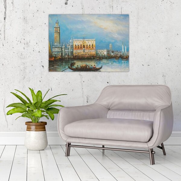 Tablou - Gondola care trece prin Veneția, pictură în ulei (70x50 cm)