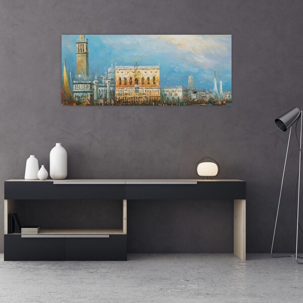 Tablou - Gondola care trece prin Veneția, pictură în ulei (120x50 cm)