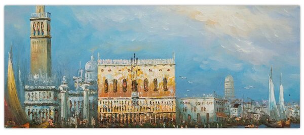 Tablou - Gondola care trece prin Veneția, pictură în ulei (120x50 cm)