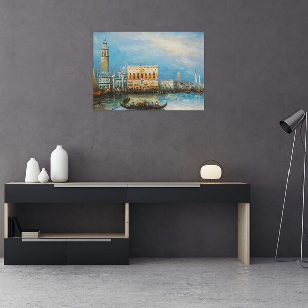 Tablou - Gondola care trece prin Veneția, pictură în ulei (70x50 cm)