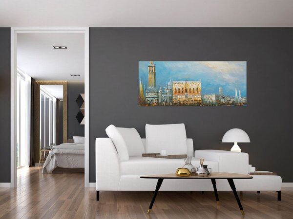 Tablou - Gondola care trece prin Veneția, pictură în ulei (120x50 cm)