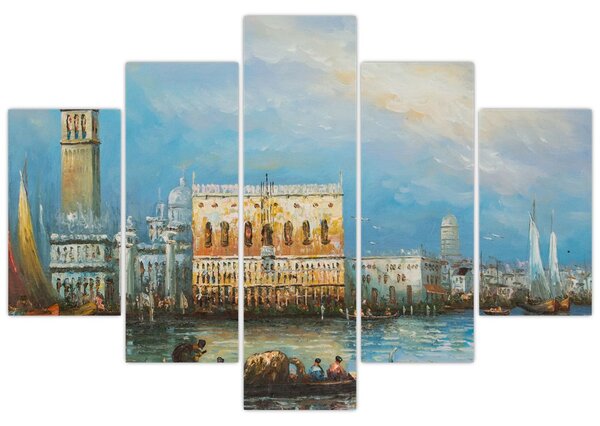 Tablou - Gondola care trece prin Veneția, pictură în ulei (150x105 cm)