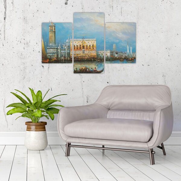 Tablou - Gondola care trece prin Veneția, pictură în ulei (90x60 cm)