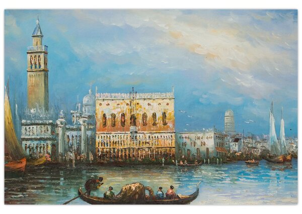 Tablou - Gondola care trece prin Veneția, pictură în ulei (90x60 cm)