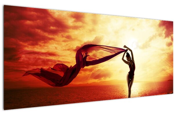 Tablou - Silueta femeii la apus de soare (120x50 cm)