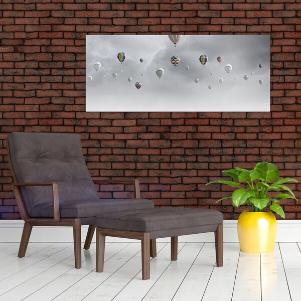 Tablou - Baloane pe perete de cărămidă (120x50 cm)
