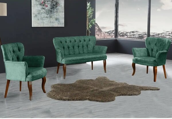 Canapea 2 persoane verde catifelat Homs textil cu picioare lemn