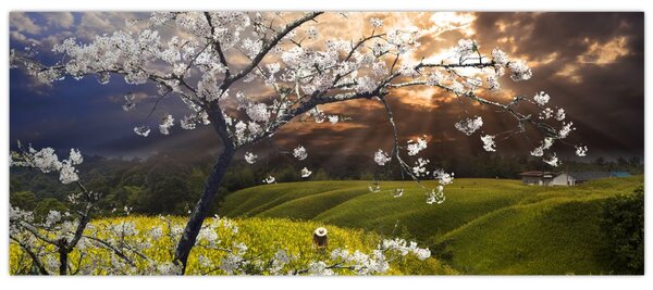 Tablou - Peisaj cu pomul înflorit (120x50 cm)