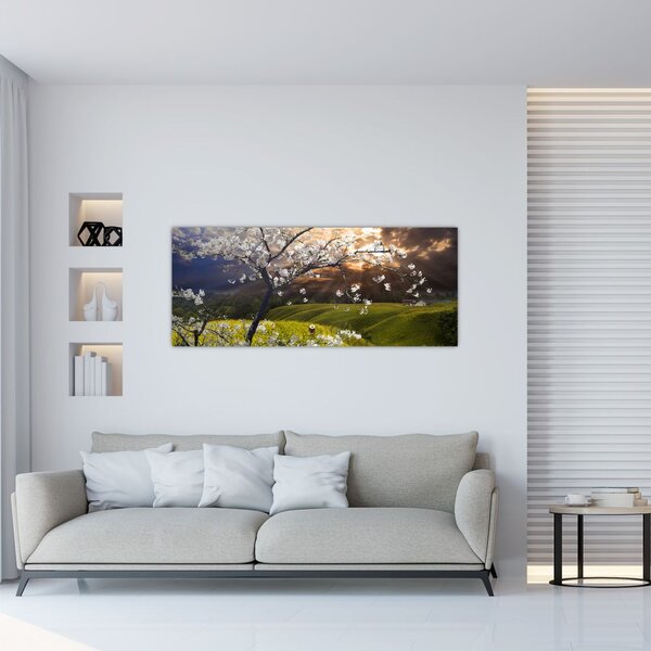 Tablou - Peisaj cu pomul înflorit (120x50 cm)