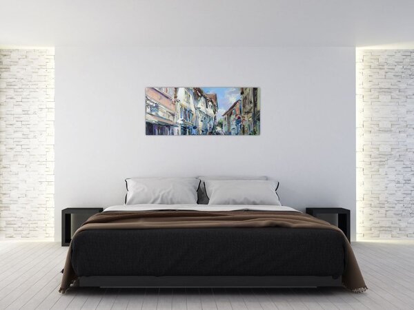 Tablou - Strada orașului vechi, pictură acrilică (120x50 cm)