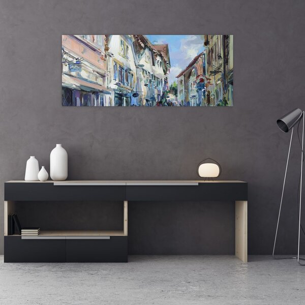 Tablou - Strada orașului vechi, pictură acrilică (120x50 cm)