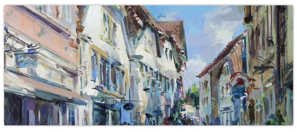 Tablou - Strada orașului vechi, pictură acrilică (120x50 cm)