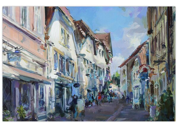 Tablou - Strada orașului vechi, pictură acrilică (90x60 cm)