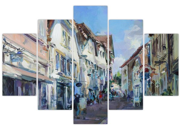 Tablou - Strada orașului vechi, pictură acrilică (150x105 cm)