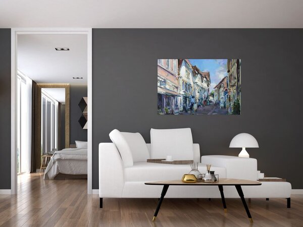 Tablou - Strada orașului vechi, pictură acrilică (90x60 cm)