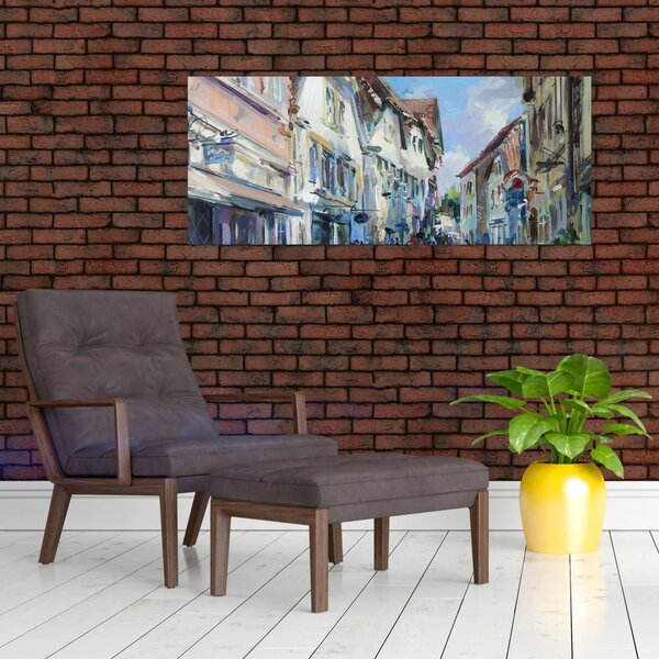 Tablou - Strada orașului vechi, pictură acrilică (120x50 cm)