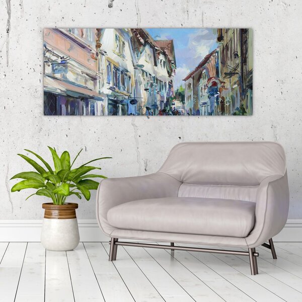 Tablou - Strada orașului vechi, pictură acrilică (120x50 cm)