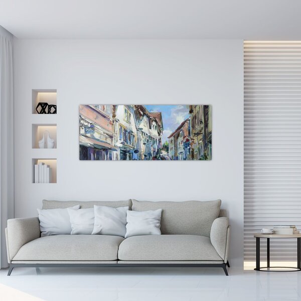 Tablou - Strada orașului vechi, pictură acrilică (120x50 cm)