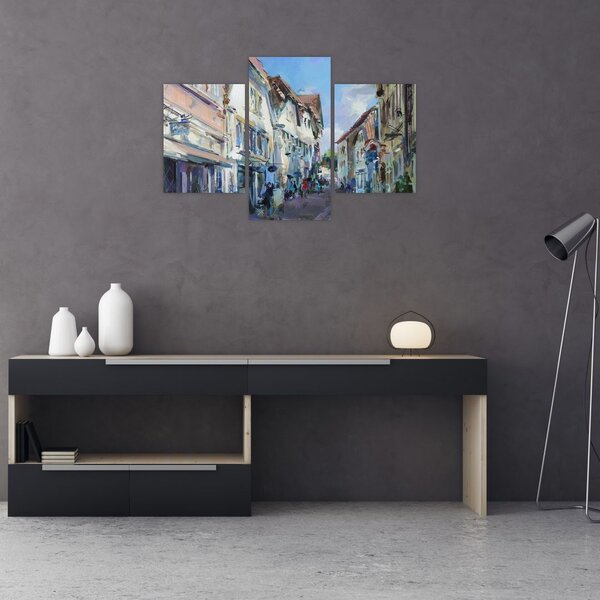 Tablou - Strada orașului vechi, pictură acrilică (90x60 cm)