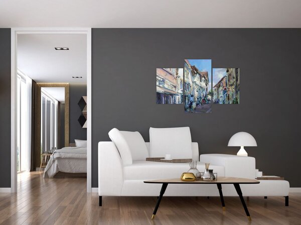 Tablou - Strada orașului vechi, pictură acrilică (90x60 cm)