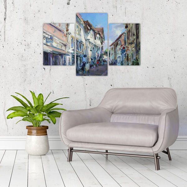 Tablou - Strada orașului vechi, pictură acrilică (90x60 cm)