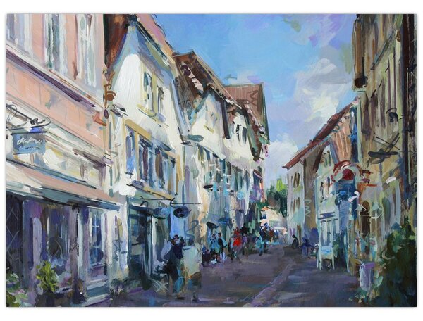 Tablou - Strada orașului vechi, pictură acrilică (70x50 cm)