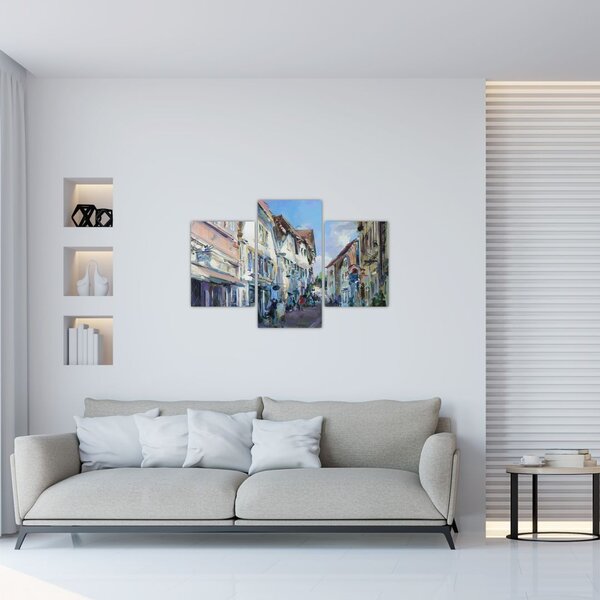 Tablou - Strada orașului vechi, pictură acrilică (90x60 cm)