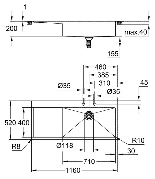 Grohe K1000 chiuveta din otel 116x52 cm 31582SD1